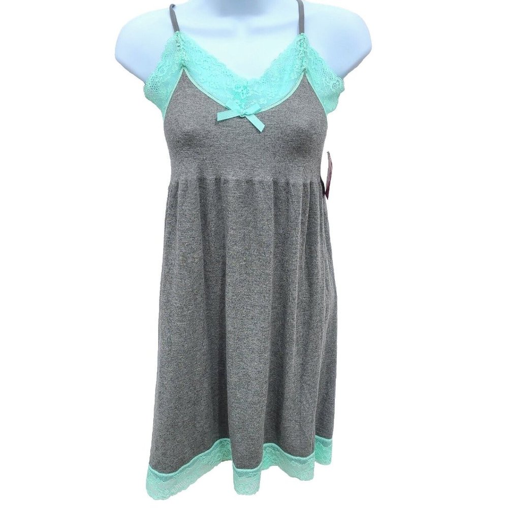 Simply Chic Women's Sleepwear Size M Gray Mint Gown Lace Stretch Loungewear Teal